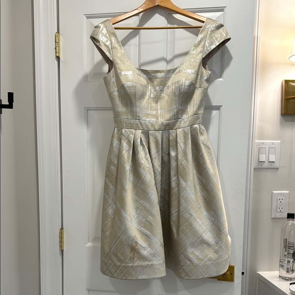 Kay Unger Cream Pleated Sweetheart Dress